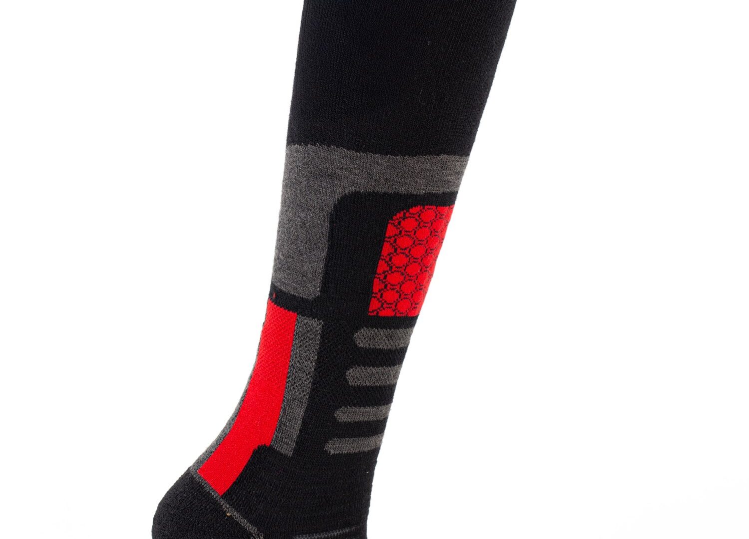 Calza da sci in lana merino con dettagli rossi