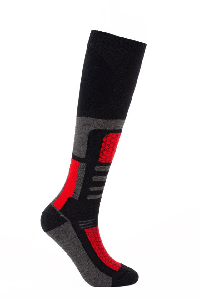 Calza da sci in lana merino con dettagli rossi