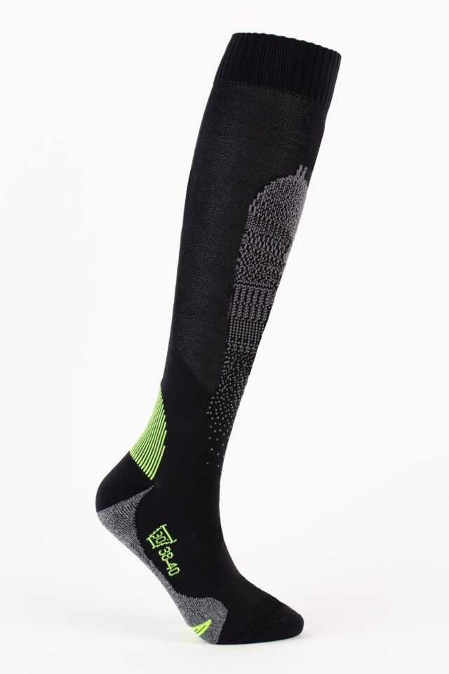 Calza da sci traspirante con dettagli verde fluo