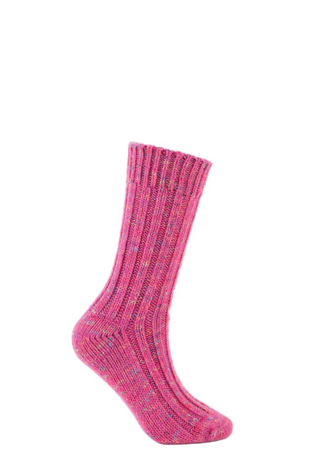 Calza in alta percentuale di lana rosa con effetto multicolor